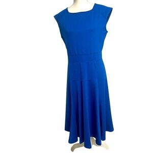 Land's End Cap Sleeve Blue Stretch Midi Dress Womens Medium